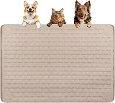 Famanu – Extra grote hondenvoermat van siliconen, 101,6 x 71 cm, antislip en gemakkelijk schoon te maken, kaki