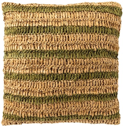 Dutch Decor ANTONY - sierkussen 45x45 cm - strepen van raffia - Olive Branch - groen, bruin - Inclusief binnenkussen - Luxe kussens voor woonkamer & bank