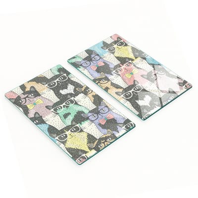Stijlvolle en duurzame glazen borden met print van katten met brillen, 2x30x52 cm