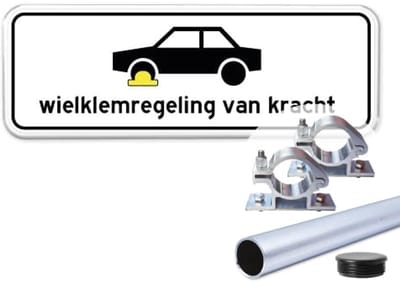 Wielklem bord - Weerbestendig Aluminium - 40x15 cm - Bevestiging: Met paal 120 cm + paalbeugels + paaldop
