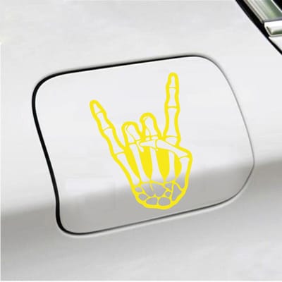 Bumpersticker - Rock N Roll Skelet - 10 X 14,4 - Geel