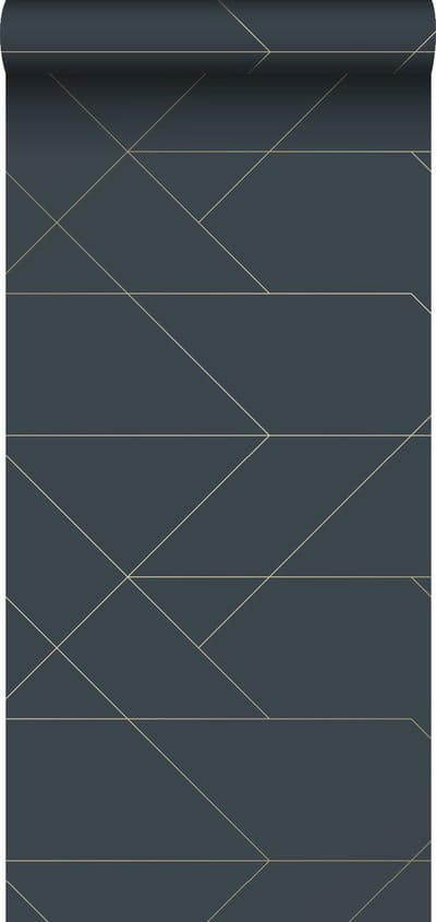 ESTAhome behang grafische lijnen donkerblauw en goud - 53 cm x 10.05 m - 139213