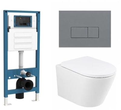 QeramiQ Dely Toiletset - inbouwreservoir Qeramiq Flush - 35mm zitting - kunststof licht grijze bedieningsplaat - rechthoekige knoppen - glans wit