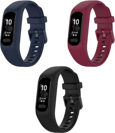 Strap-it – Bundel 3 stuks Siliconen Smartwatch Bandjes – Zwart + Bordeaux + Donkerblauw – Geschikt voor Garmin Vivosmart 5 – Horlogeband / Polsband / Armband