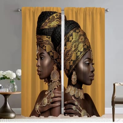 Zwart Goud Afrikaanse Dame Gordijnen Kinderkamer Woonkamer Gordijn Scheidingswand Schaduwen Keukengordijnen 2 Stuks Tule voor Slaapkamer W50xH70cmx2pcs-CL brown