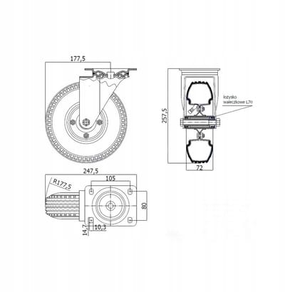 Zwenkbaar Luchtband Wiel 225 mm - 95 kg sleepvermogen