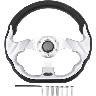 Volant de voiturette de golf 12,5 pouces Volant universel à 6 trous Remplacement pour E‑Z‑GO TXT & RXV Silver white