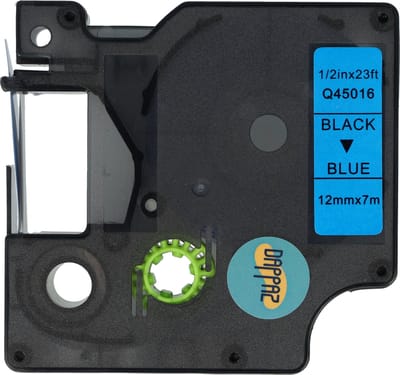 Dappaz - Dymo 45016 D1 Compatible Label Tape - Zwart op Blauw - 12 mm x 7 m - S0720560 - Geschikt voor Dymo Labelmanager - 1 stuks