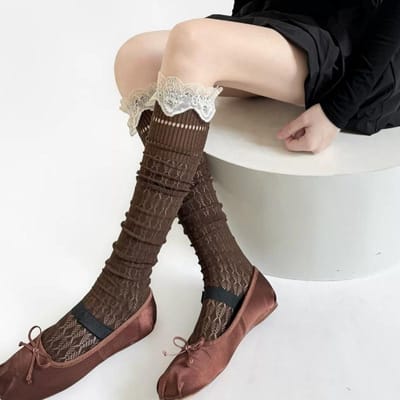 Bas résille Lolita à bordure en dentelle, montants jusqu'à la cuisse, style Jk japonais Y2K rétro, fines chaussettes de ballet pour femmes, été, doux, couvre-genoux One Size