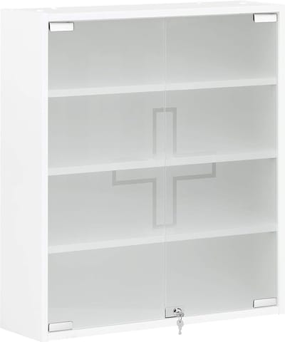 medicijnkastje met dubbele glazen deur, afsluitbaar EHBO-kastje, Medicijnkastje, houtmateriaal, 71,5 x 64,2 x 19,6 cm