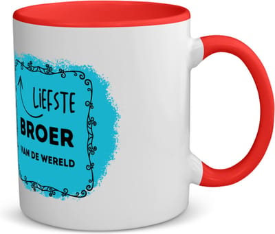 Akyol - liefste broer van de wereld koffiemok - theemok - rood - Broer - de liefste broer - verjaardag - cadeautje voor broer - broer artikelen - kado - geschenk - 350 ML inhoud