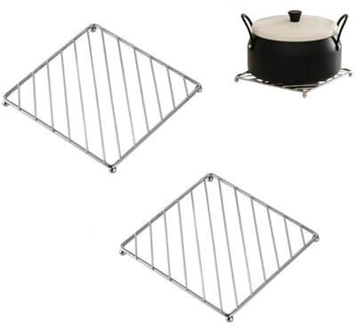 2 stuks - Hittebestendige mat van roestvrij staal - Ovenschaalmat - Luxe metalen hittebestendige mat - Multifunctionele hittebestendige aanrechtmat, vergrote diameter voor verbeterde warmte-isolatie, geschikt voor hete pannen en kommen (zilver)