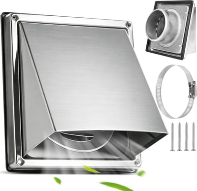 Ventilatierooster voor afvoerlucht, roestvrij staal met insectengaas, diameter 100 mm, weerbestendig lamellenrooster met terugslagklep en afvoerkap, ideaal voor ventilatie en luchtcirculatie