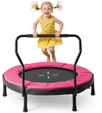 COSTWAY Ø 102 cm kindertrampoline, fitness trampoline indoor met afneembare handgreep, mini-trampoline tot 100 kg belastbaar, tuintrampoline outdoor voor kinderen van 3 tot 6 jaar