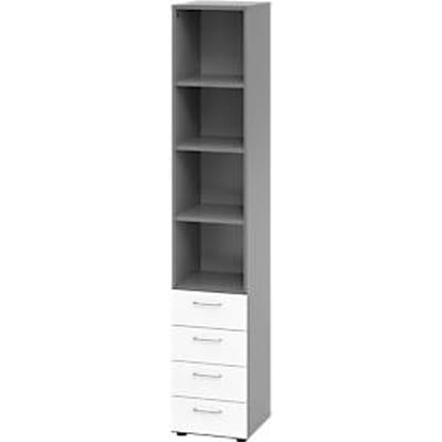 Combinatiekast Breno, met 4 laden & schapelement, 6 OH, B 400 x D 420 x H 2156 mm, spaanplaat, grafiet/wit