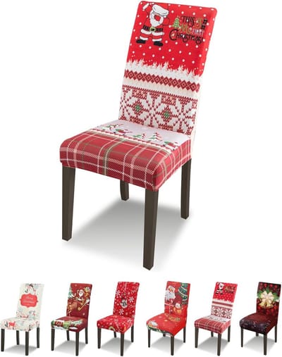 Stretch Kerststoelhoezen Set van 6 voor Eetkamerstoelen – Wasbaar en Afneembaar