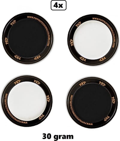 4x PXP Professional Colours 30 gram zwart en wit - Schmink thema feest party verjaardag kids festival