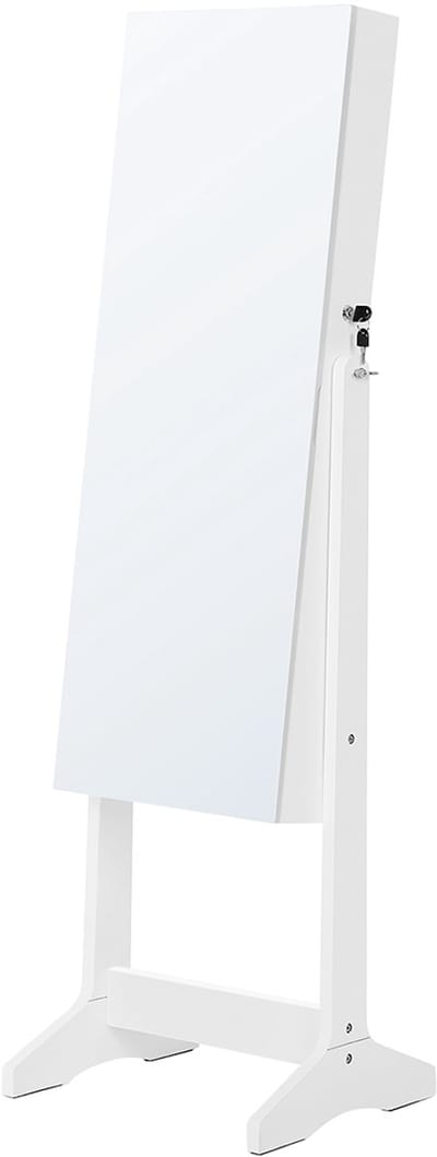 Sieradencabinet Spiegelkast vrijstaande afsluitbare opbergkast met opbergruimte voor cosmetica en een frameloze volle lengtemirror geschikt voor make-upruimte en slaapkamer 41,2 x 36,5 x 152 cm wit