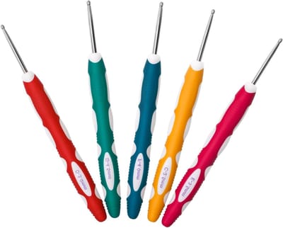Set van 5 Ergonomische Haaknaalden 2.5/3/3.5/4/4.5mm, Kleurrijke Haaknaalden met Siliconen Handvat voor Beginners en Gevorderden, Ideaal voor Sjaals en Breiwerk
