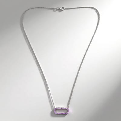 Cavill - Zilveren Halsketting - 925 Sterling Zilver Gerhodineerd - 0,756 Ct Ceylon Paarse Saffier Rond - Elegante, Verstelbare Ketting Dames