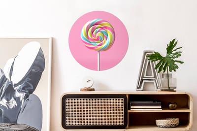 WallCircle - Wandcirkel - Muurcirkel - Lolly - Roze - Snoep - Zoet - Aluminium - Dibond - 60x60 cm - Binnen en Buiten