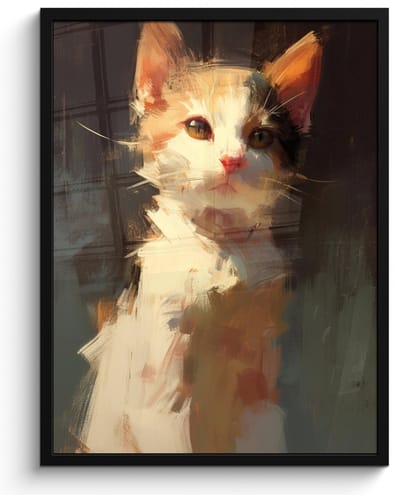 Poster in lijst - Fotolijst 50x70 cm - Posters - Kat - Geschilderd - Artistiek - Wit - Posterlijst zwart - Decoratie - Wanddecoratie woonkamer - Muurdecoratie slaapkamer