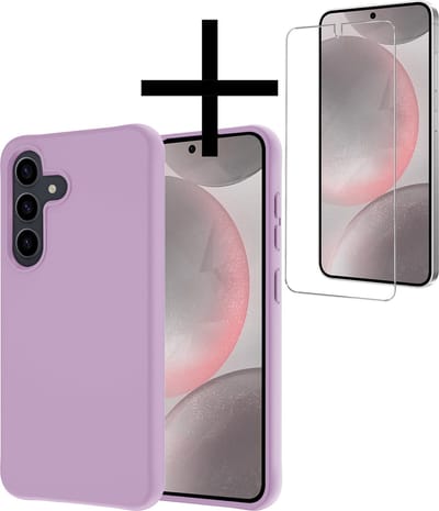 Hoesje - Met Screenprotector - Geschikt voor Samsung Galaxy S24 - Sterk & Shockproof - Back Cover - Siliconen Case - Telefoon Hoes - Lila