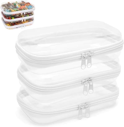 Opslagdozen Set van 3, Doorzichtige Tas, 20 x 11 x 5 cm, Harde Opbergdoos, Waterdichte Toilettas en Speelgoedopslag voor Reizen en Organisatie