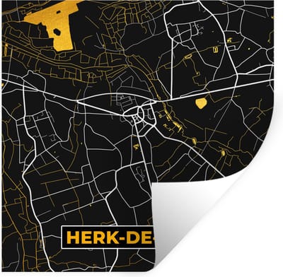 Muurstickers - Sticker Folie - Herk-De-Stad - Plattegrond - Gold - Kaart - Stadskaart - 100x100 cm - Plakfolie - Muurstickers Kinderkamer - Zelfklevend Behang XXL - Zelfklevend behangpapier - Stickerfolie