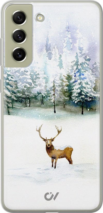 Hoesje geschikt voor Samsung Galaxy S21 FE hoesje - Rendier - - Wit - - Casevibes