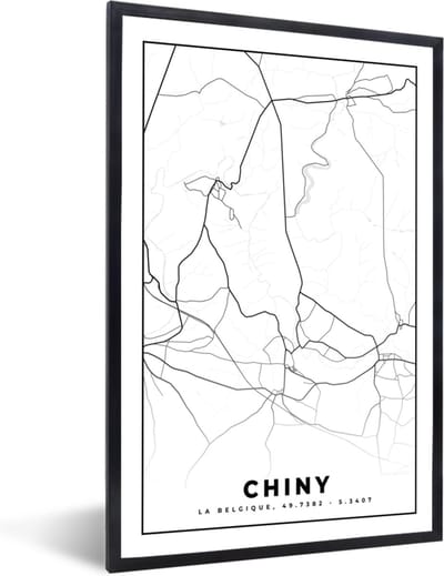 Fotolijst incl. Poster Zwart Wit- Zwart Wit – België – Plattegrond – Stadskaart – Kaart – Chiny - 40x60 cm - Posterlijst