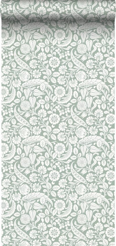 ESTAhome behang bloemmotief vergrijsd groen - 53 cm x 10.05 m - 139329