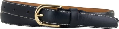 Leren Dames Riem Rondgestikt | Kleur: zwart | 2cm breed | Gouden Gesp | Riemmaat: 95cm (totale lengte: 110cm) | 100% echt leer | Nikkelvrije gesp