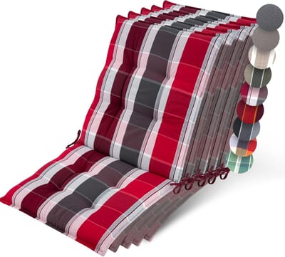 Beautissu Sun-NL – Set van 5 Premium Lage Rugleuning Kussen 100x50 cm - UV-bestendig & 8cm Dik Kussen Tuinstoelkussen Antislip Bevestigingsbanden – Stevige Stof Antraciet Rood Gestreept