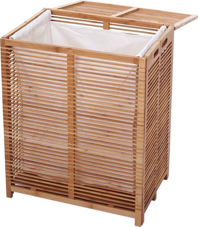 Wasgoedkist MCW-B18, wasbox wasmand wasverzamelaar, bamboe 61x50x35cm