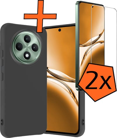 Hoes - Met 2x Screenprotector - Geschikt voor Oppo Reno 12 F - Sterk & Shockproof - Back Cover - Siliconen Case - Telefoon Hoes - Zwart