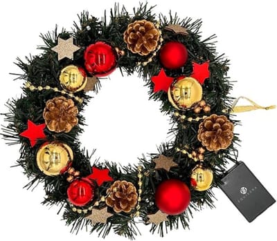 Equivera Kerstkrans met Verlichting - Kerstversiering - Adventskrans - Kerst Decoratie - Kerstdecoratie - Kerstkrans - Kerstslinger met Verlichting - Kerstkrans Voordeur - Kerstkrans met Verlichting Buiten - Kerstkrans met Lampjes voor Buiten