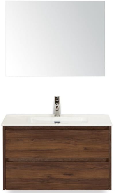 Dante Badmeubelset 80 cm - Walnoot - Keramische Wastafel Wit Cover met Spiegel