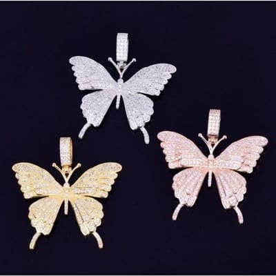 Collier Pendentif Zircon Animal Papillon Hip Hop Mode Pour Hommes Et Femmes Bijoux Punk Rock or