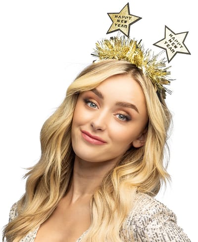 Boland - Diadeem Shine 'Happy new year' Goud - Één maat - Volwassenen - Vrouwen - Oud en Nieuw