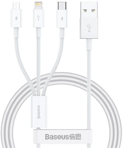Baseus - Superior - Series USB-A - USB-C / Lightning / micro USB 3.5A kabel 1m - wit