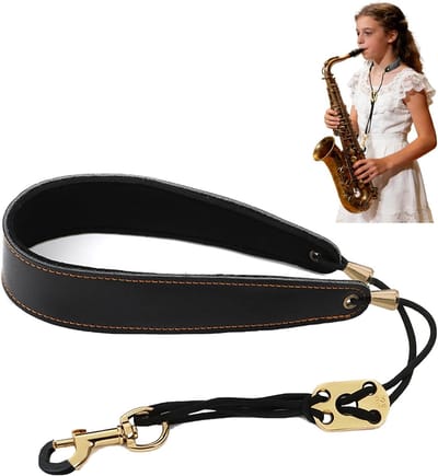 Premium leren saxofoonhalsband, comfortabele en verstelbare strap voor saxofonisten, ideaal voor langdurig gebruik en optimale ondersteuning