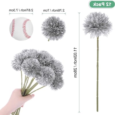 Set van 12 Kunstmatige Chrysanten en Hydrangea Bloemen - 25cm Faux Bloemstukken voor Thuis, Bruiloft, Feest en Tuin Decoratie