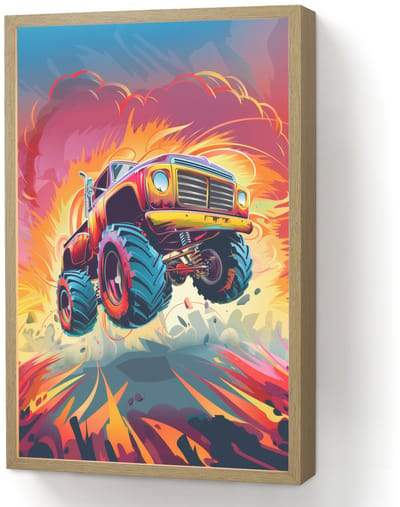 Wandlamp 40x60 cm - Oplaadbaar - Monstertruck - Auto - Jongens - Kleurrijk - Wandlampen binnen woonkamer - Slaapkamer lamp - Decoratieve nachtlamp - Vloerlamp draadloos