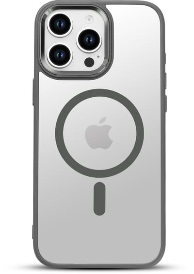 Hoesje Geschikt voor Apple iPhone 16 Pro - Grijze Color Frame - Casemania Shock Proof Back Cover met Gekleurde Bumper - Geschikt voor MagSafe - Flexibel en Shockproof Hoes met Verhoogde Camera Randen - Val/Stoot-Proof Telefoonhoesje