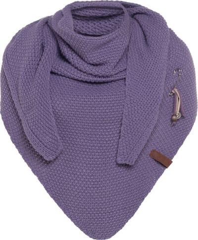 Knit Factory Coco Gebreide Omslagdoek - Driehoek Sjaal Dames - Dames sjaal - Wintersjaal - Stola - Wollen sjaal - Paarse sjaal - Violet - 190x85 cm - Inclusief sierspeld