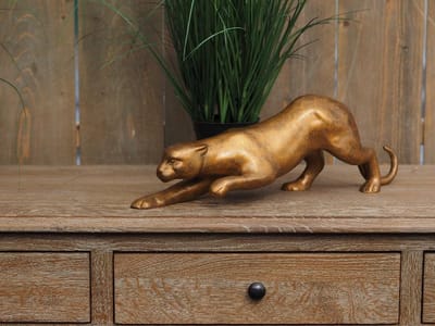 Sluipende jaguar klein MASSIEF BRONS 15 cm hoog - bronzen beeld - tuinbeeld - hoogkwalitatief brons - decoratiefiguur - interieur - accessoire - voor binnen - voor buiten - cadeau - geschenk - Kerst - Nieuwjaar