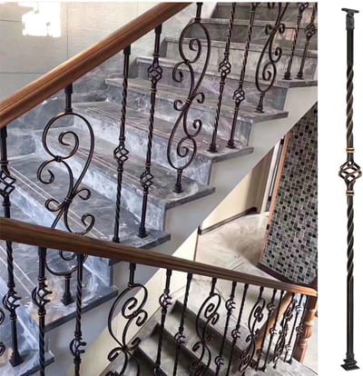 Smeedijzeren Balusters - Trapleuning Palen - Trap Renoveren - Roestwerende Coating - 95 cm Hoog - Brons