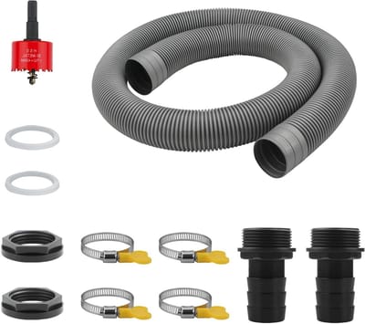 Complete Set voor Aansluiting van Regenwateropvang, Inclusief 100cm Slang en 32mm Connector voor Wateropslag en Overloopbeheer