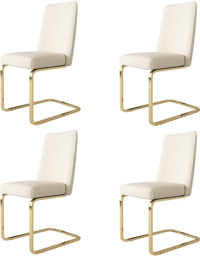 Fluwelen eetkamerstoelen - set van 4 - woonkamer - slaapkamer - chaise longue - diamanten rugmotief met gouden metalen steunpoten - beige